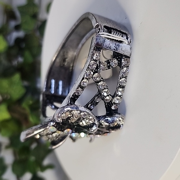 Silver Butterfly with AB CZ Crystals Clamper Hinge Bracelet - Picture 4 of 11